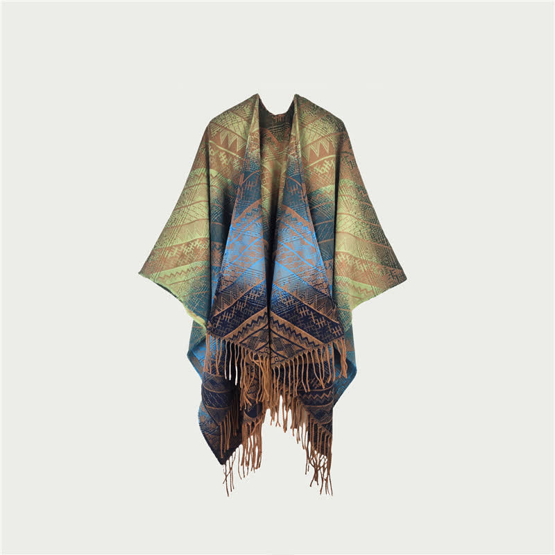 Gradient Vintage Geometric Fringe Shawl Blanket - Navy - 59" x 47" - image 2