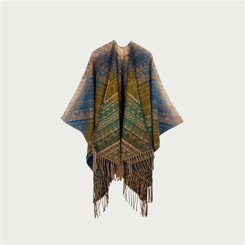 Gradient Vintage Geometric Fringe Shawl Blanket - Green - 59" x 47" - image 3
