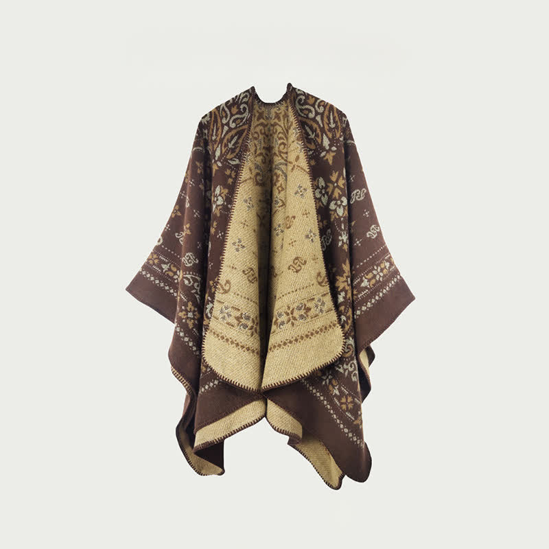 Reversible Vintage Pattern Shawl Cape - Camel - 59" x 47" - image 0