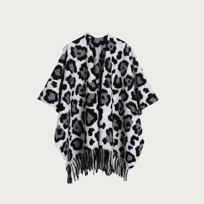 Modern Leopard Print Fringe Shawl Blanket - Black&White - 59" x 47" - image 1