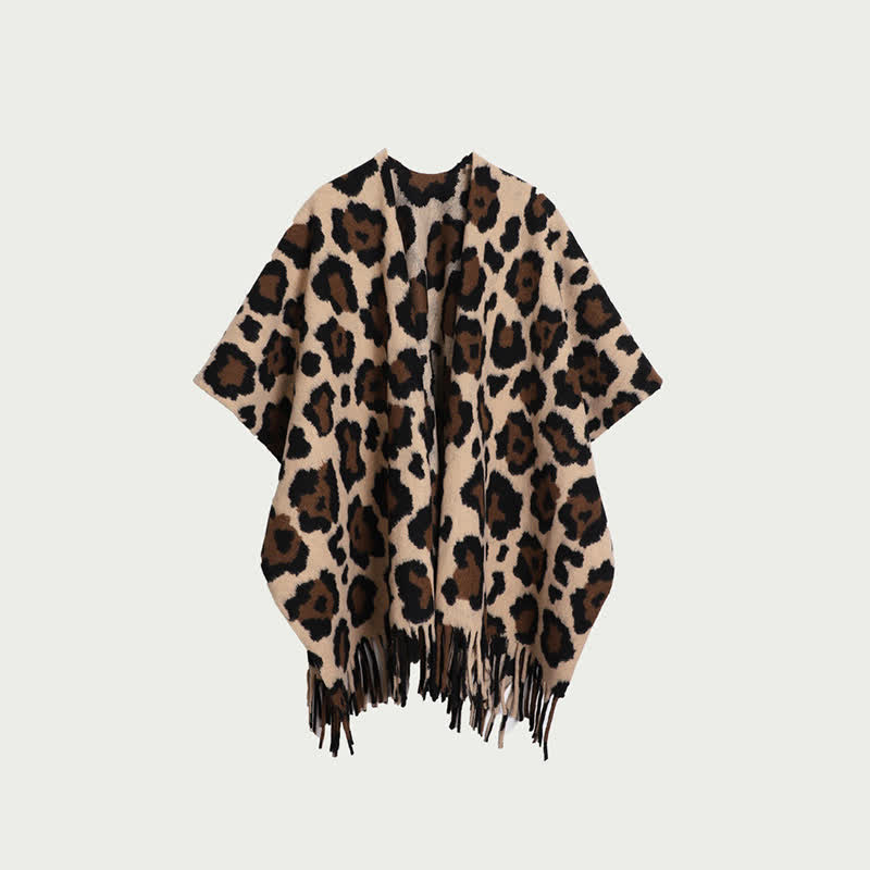 Modern Leopard Print Fringe Shawl Blanket - Camel - 59" x 47" - image 0