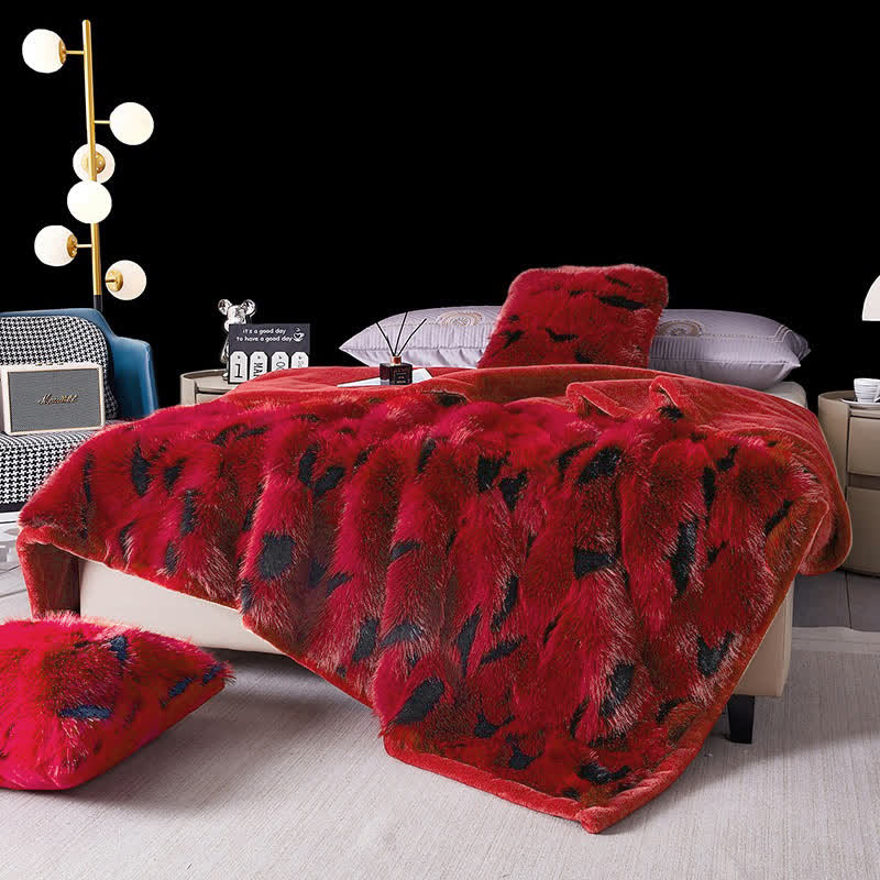 Modern Luxury Faux Fur Throw Blanket - Red - Queen - image 1