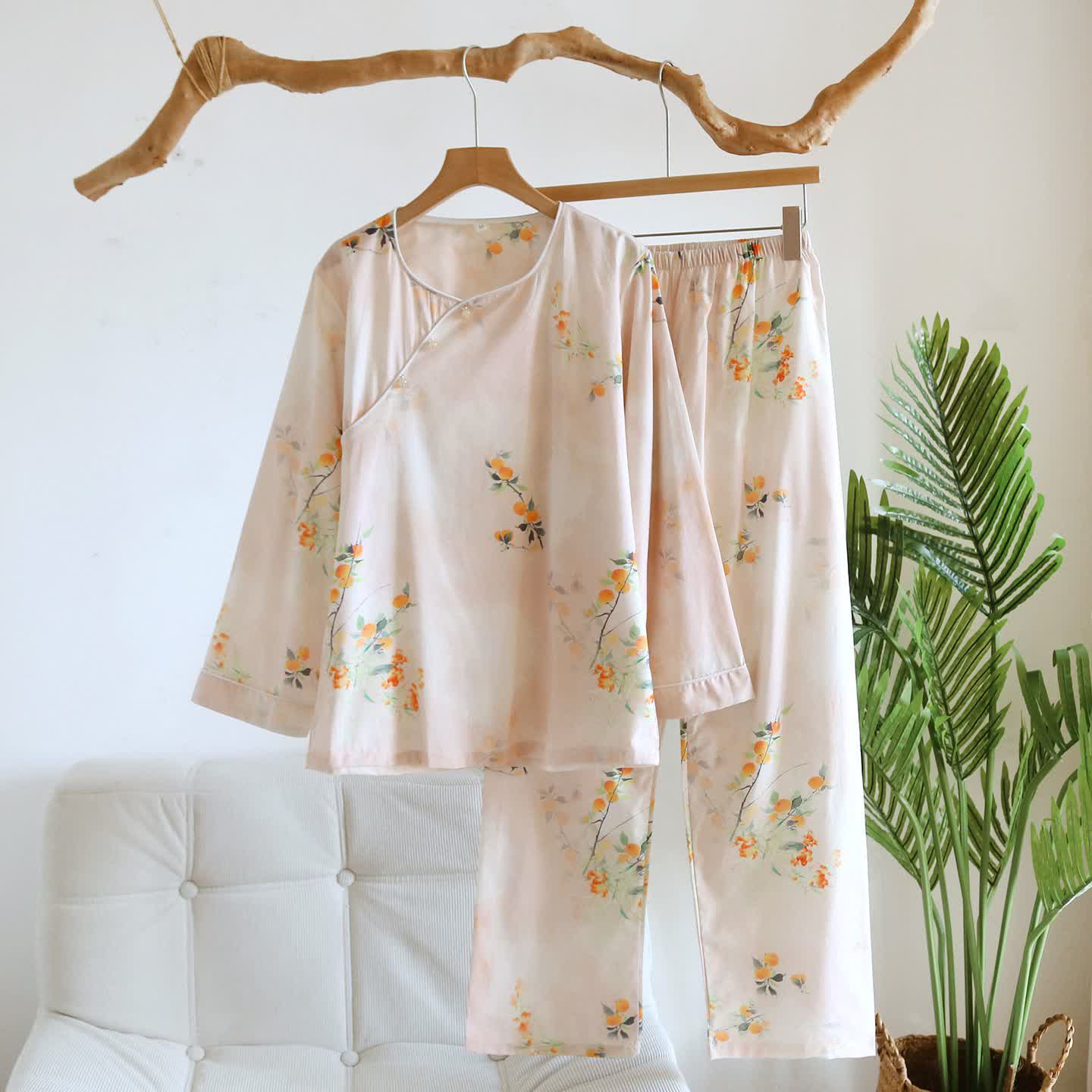 Oriental Yellow Berry Cotton Loungewear Set - Beige - XL - image 0