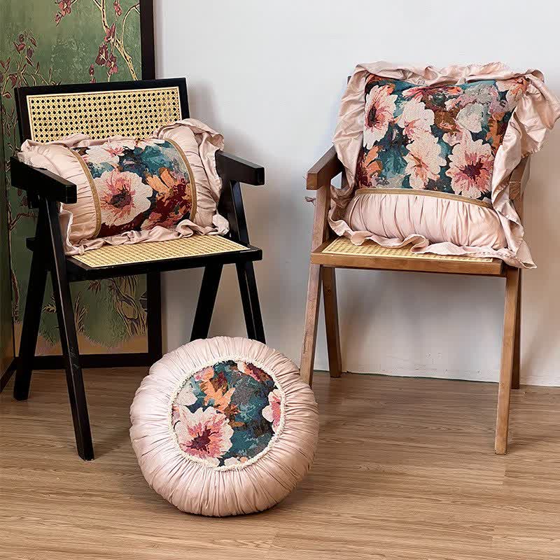 Poppy Floral Throw Pillow with Ruffled Edge - image 0