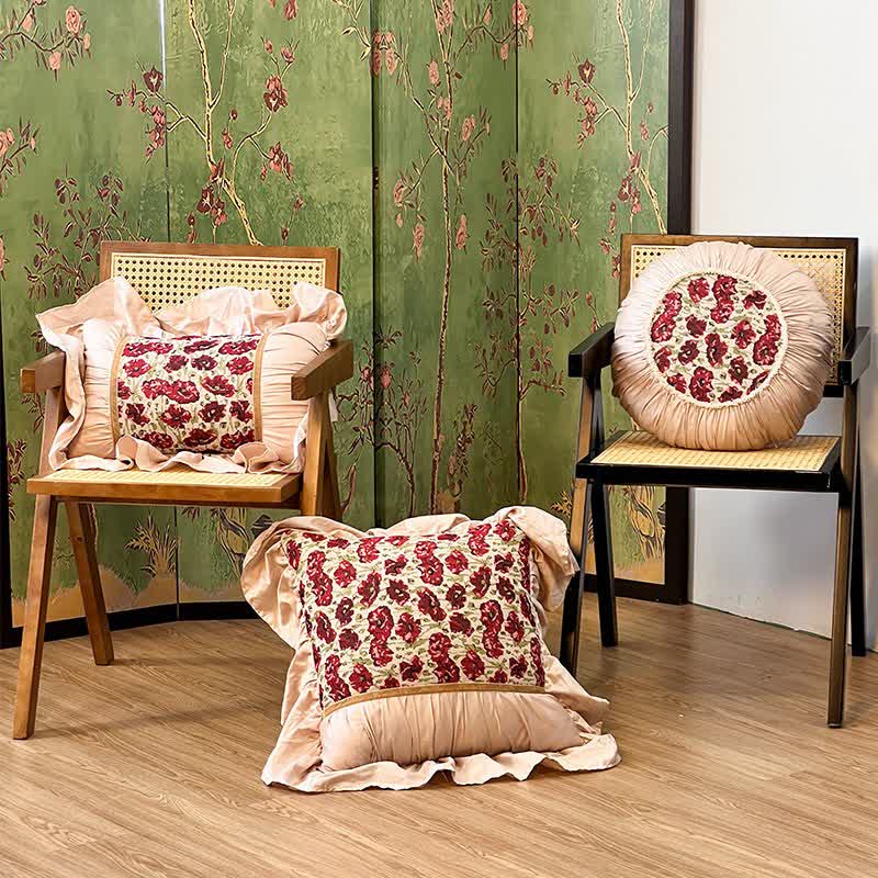 Elegant Floral Throw Pillow with Ruffled Edge - image 0