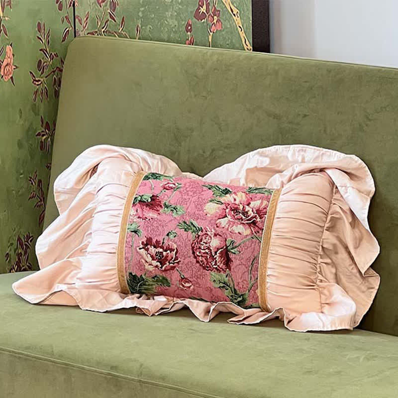 Floral Throw Pillow with Ruffled Edge - Rectangular - 12" x 19" - image 8