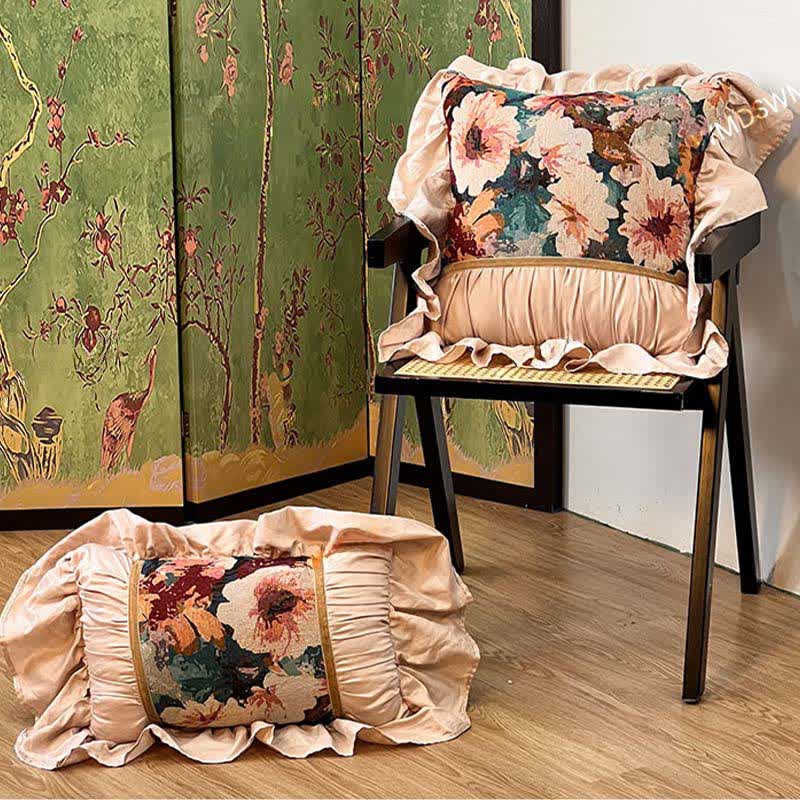 Poppy Floral Throw Pillow with Ruffled Edge - image 3