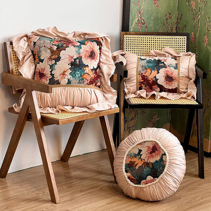 Poppy Floral Throw Pillow with Ruffled Edge - image 1