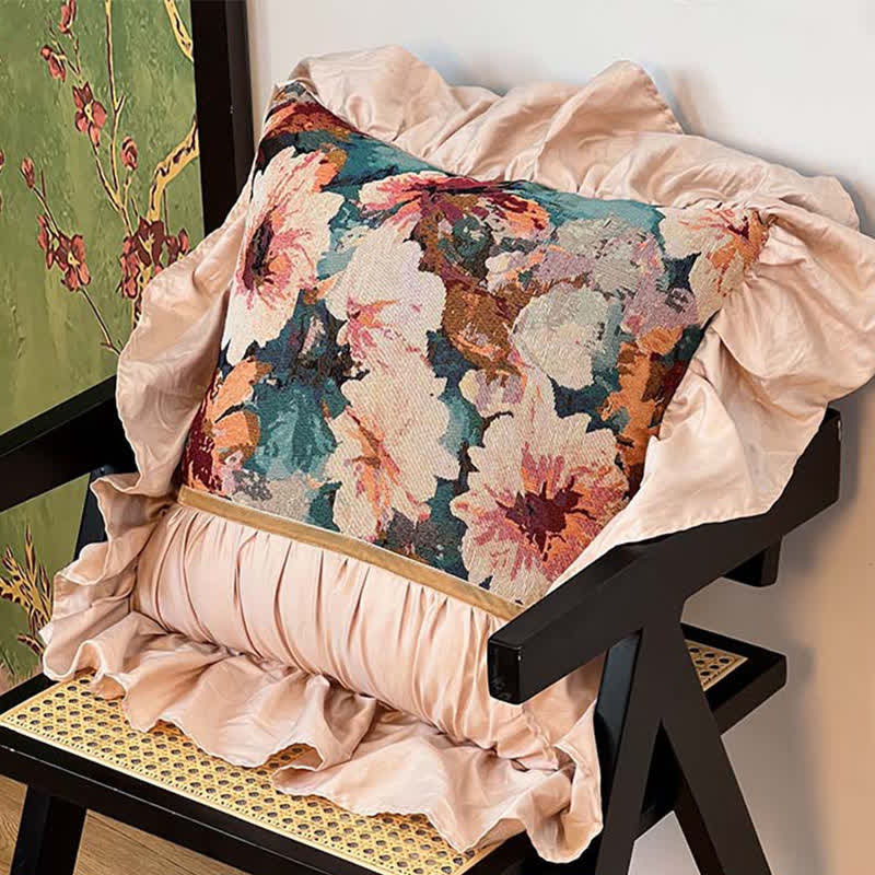 Poppy Floral Throw Pillow with Ruffled Edge - image 8