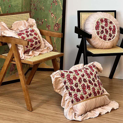 Elegant Floral Throw Pillow with Ruffled Edge - image 2