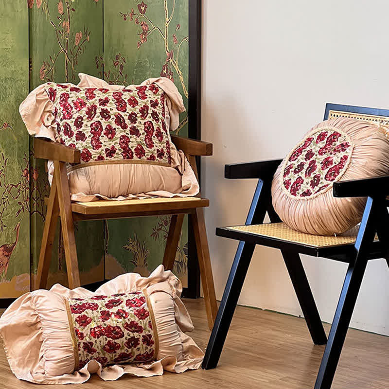 Elegant Floral Throw Pillow with Ruffled Edge - image 1