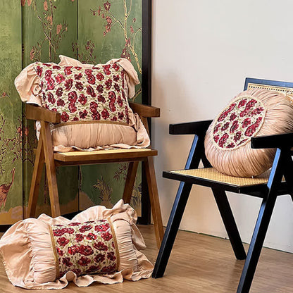 Elegant Floral Throw Pillow with Ruffled Edge - image 1