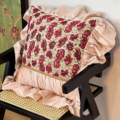 Elegant Floral Throw Pillow with Ruffled Edge - Square - 18" x 18" - image 6