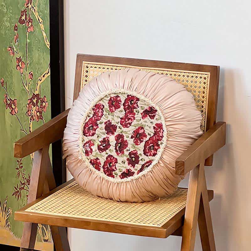 Elegant Floral Throw Pillow with Ruffled Edge - Round - 17" x 17" - image 10