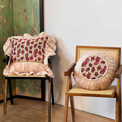 Elegant Floral Throw Pillow with Ruffled Edge - image 4