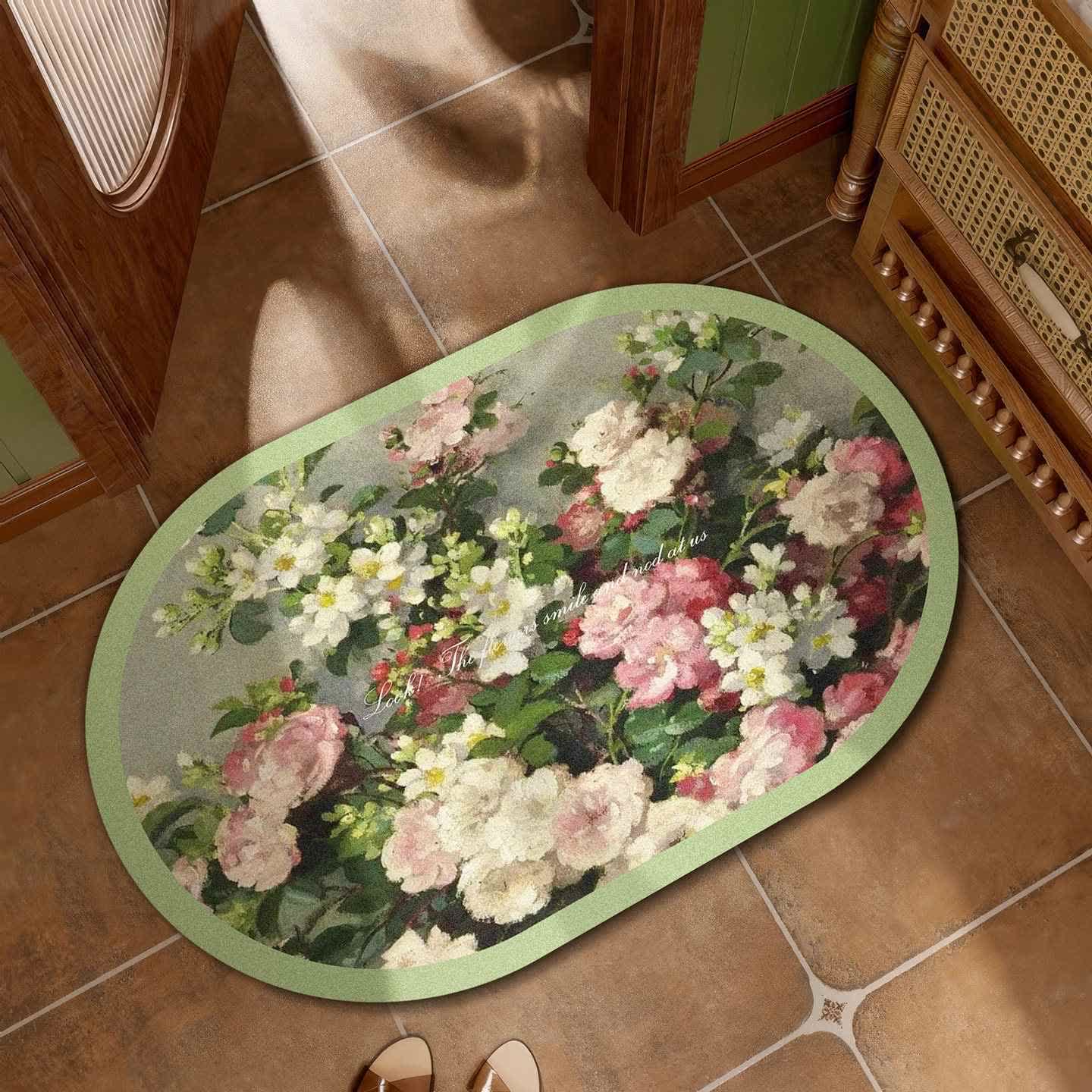 Ownkoti Oil Painting Floral Bath Mat - Light Green - 23"W x 35"L - image 1