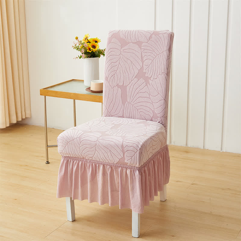 Jacquard Leaf Parsons Chair Slipcover - Pink - 6PCS - One Size - image 7
