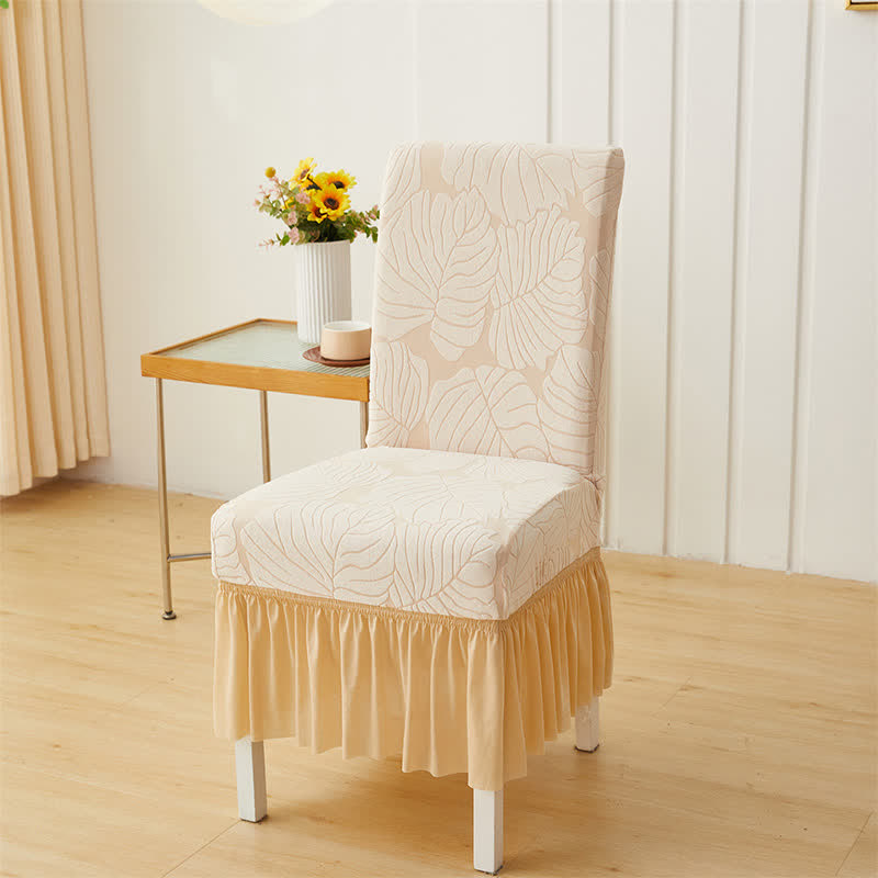 Jacquard Leaf Parsons Chair Slipcover - Beige - 6PCS - One Size - image 4