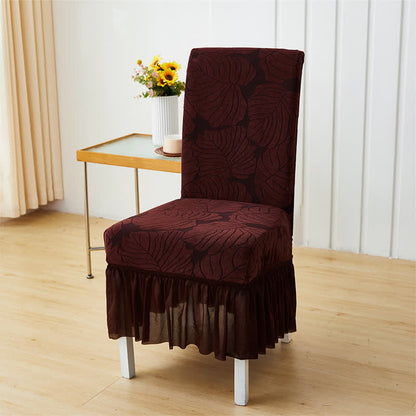 Jacquard Leaf Parsons Chair Slipcover - Brown - 6PCS - One Size - image 11