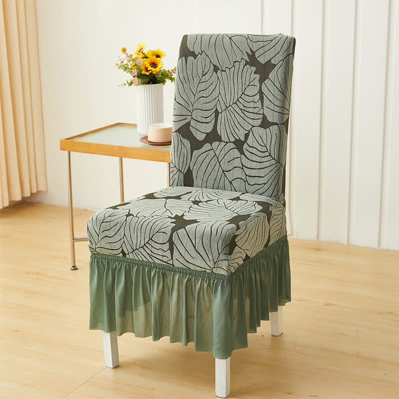 Jacquard Leaf Parsons Chair Slipcover - Green - 6PCS - One Size - image 12