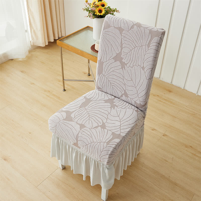 Jacquard Leaf Parsons Chair Slipcover - Silver - 6PCS - One Size - image 14