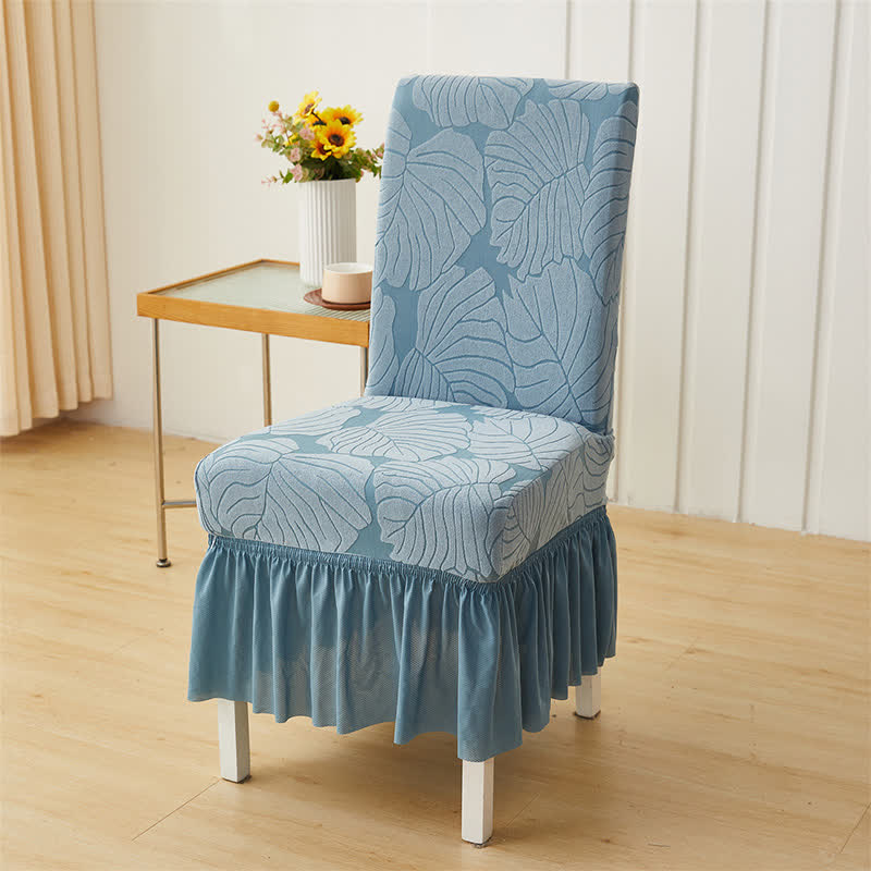 Jacquard Leaf Parsons Chair Slipcover - Blue - 6PCS - One Size - image 13