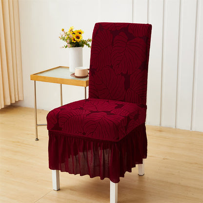 Jacquard Leaf Parsons Chair Slipcover - Wine - 6PCS - One Size - image 9