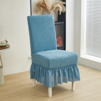 Geometric Elastic Stretch Dining Chair Cover - Blue - 6PCS - One size - image 8