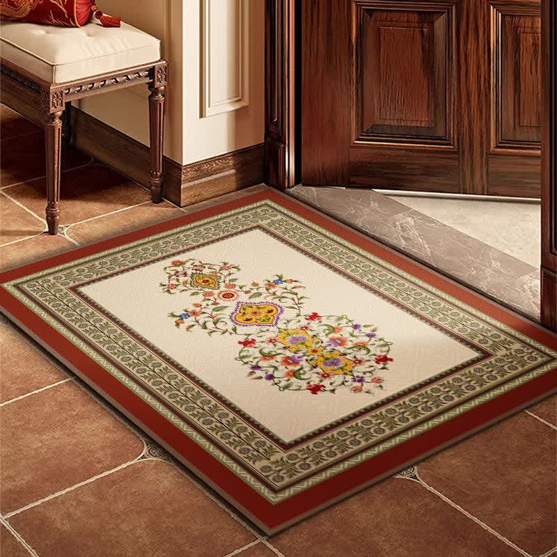 Retro Ethnic Style Floral Door Mat - Red - 23"W x 47"L - image 0