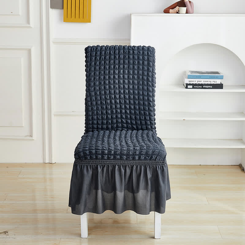 Seersucker Stretch Chair Cover with Ruffle Skirt - Dark Gray - 6PCS - One size - image 13