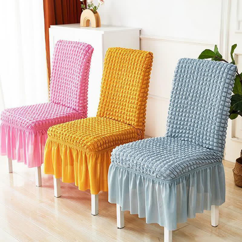 Seersucker Stretch Chair Cover with Ruffle Skirt - image 0