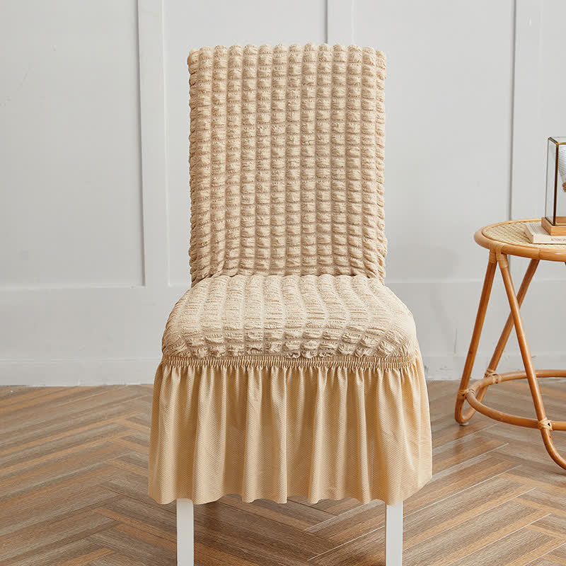 Seersucker Stretch Chair Cover with Ruffle Skirt - Beige - 6PCS - One size - image 16