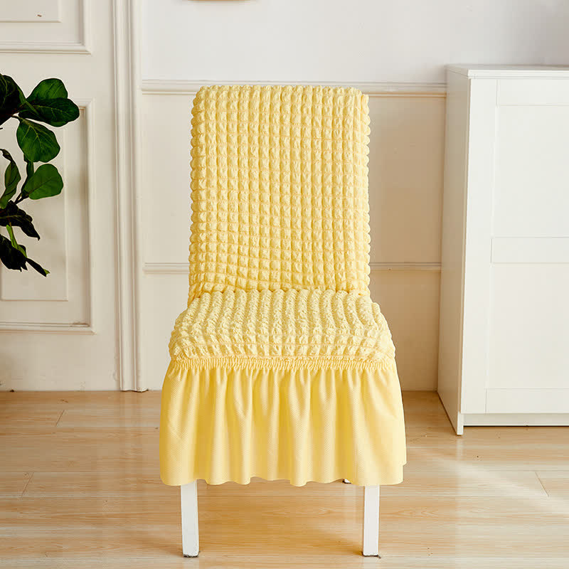 Seersucker Stretch Chair Cover with Ruffle Skirt - Light Yellow - 6PCS - One size - image 4