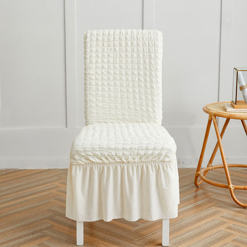 Seersucker Stretch Chair Cover with Ruffle Skirt - White - 6PCS - One size - image 1