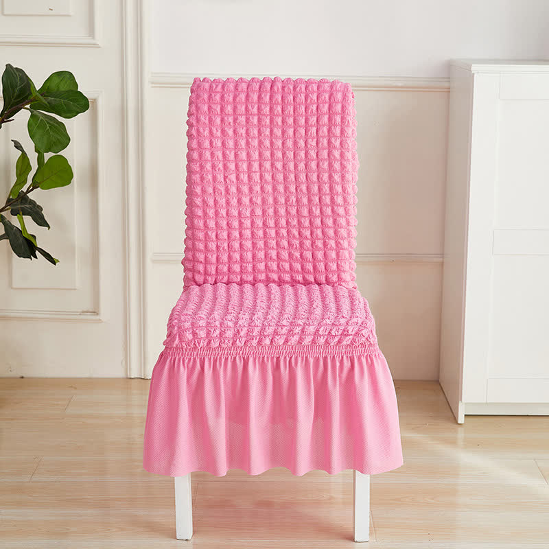 Seersucker Stretch Chair Cover with Ruffle Skirt - Rose Pink - 6PCS - One size - image 10