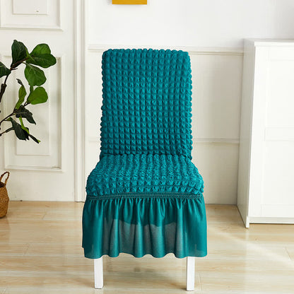 Seersucker Stretch Chair Cover with Ruffle Skirt - Dark Cyan - 6PCS - One size - image 7