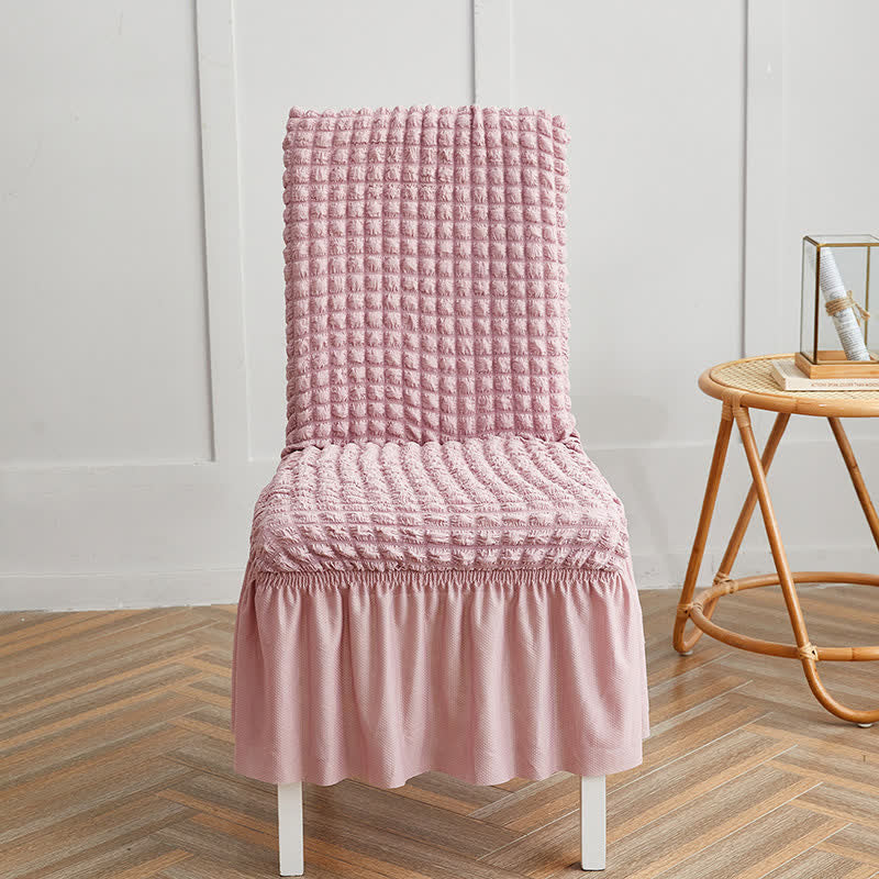 Seersucker Stretch Chair Cover with Ruffle Skirt - Pink - 6PCS - One size - image 9