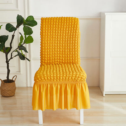 Seersucker Stretch Chair Cover with Ruffle Skirt - Yellow - 6PCS - One size - image 3