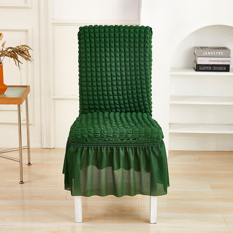Seersucker Stretch Chair Cover with Ruffle Skirt - Dark Green - 6PCS - One size - image 15
