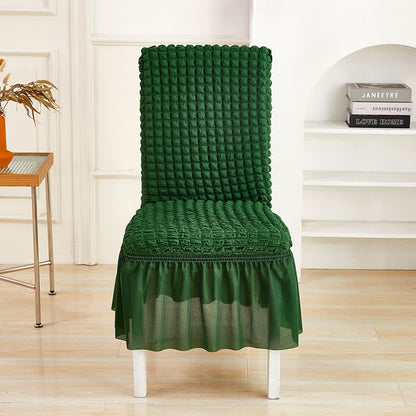 Seersucker Stretch Chair Cover with Ruffle Skirt - Dark Green - 6PCS - One size - image 15