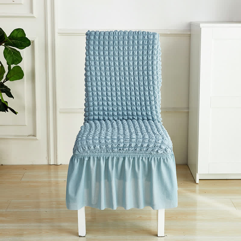 Seersucker Stretch Chair Cover with Ruffle Skirt - Hazy Blue - 6PCS - One size - image 20