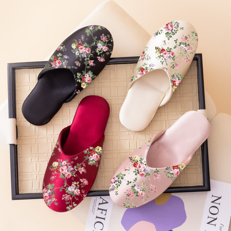 Retro Peony Print House Slippers - image 1