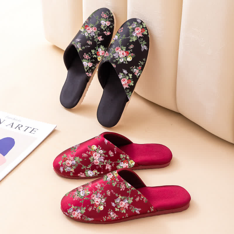 Retro Peony Print House Slippers - image 4
