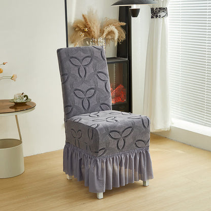 Solid Color Stretch Jacquard Dining Chair Cover - Gray - 6PCS - Skirted - image 4