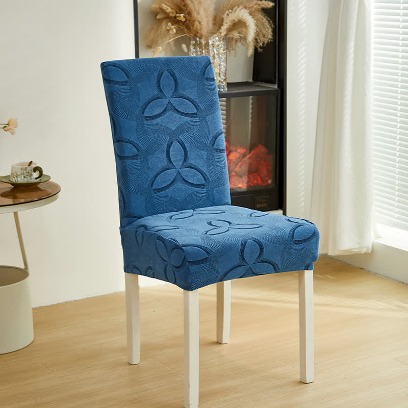 Solid Color Stretch Jacquard Dining Chair Cover - Dark Blue - 6PCS - Standard - image 14