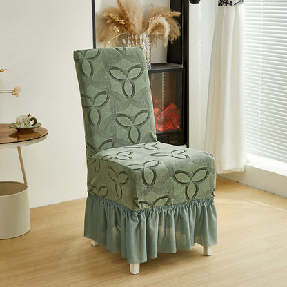 Solid Color Stretch Jacquard Dining Chair Cover - Sage Green - 6PCS - Skirted - image 21
