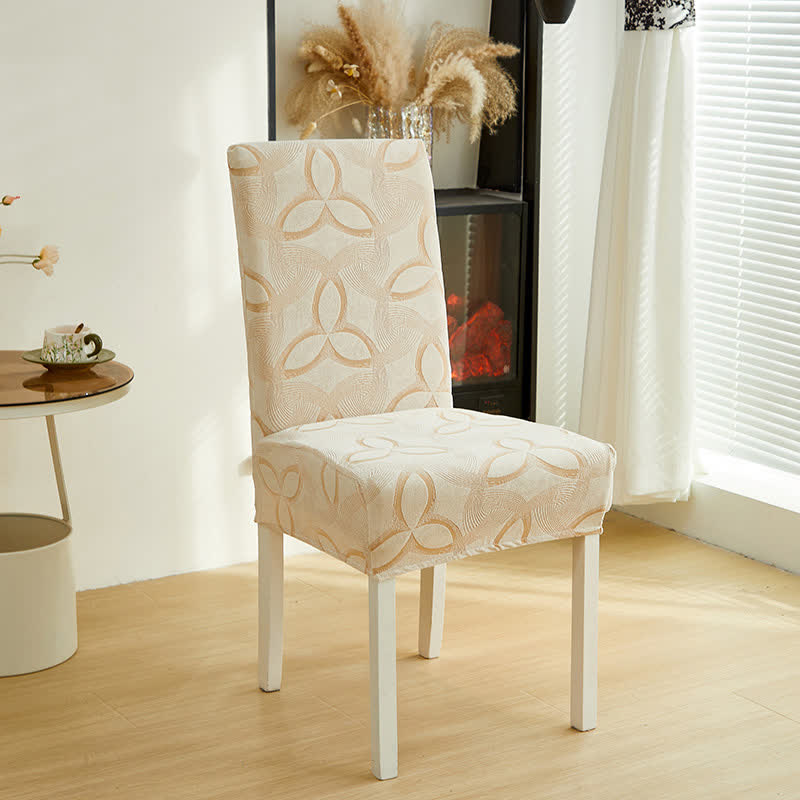 Solid Color Stretch Jacquard Dining Chair Cover - Beige - 6PCS - Standard - image 12