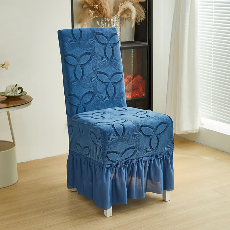 Solid Color Stretch Jacquard Dining Chair Cover - Dark Blue - 6PCS - Skirted - image 13