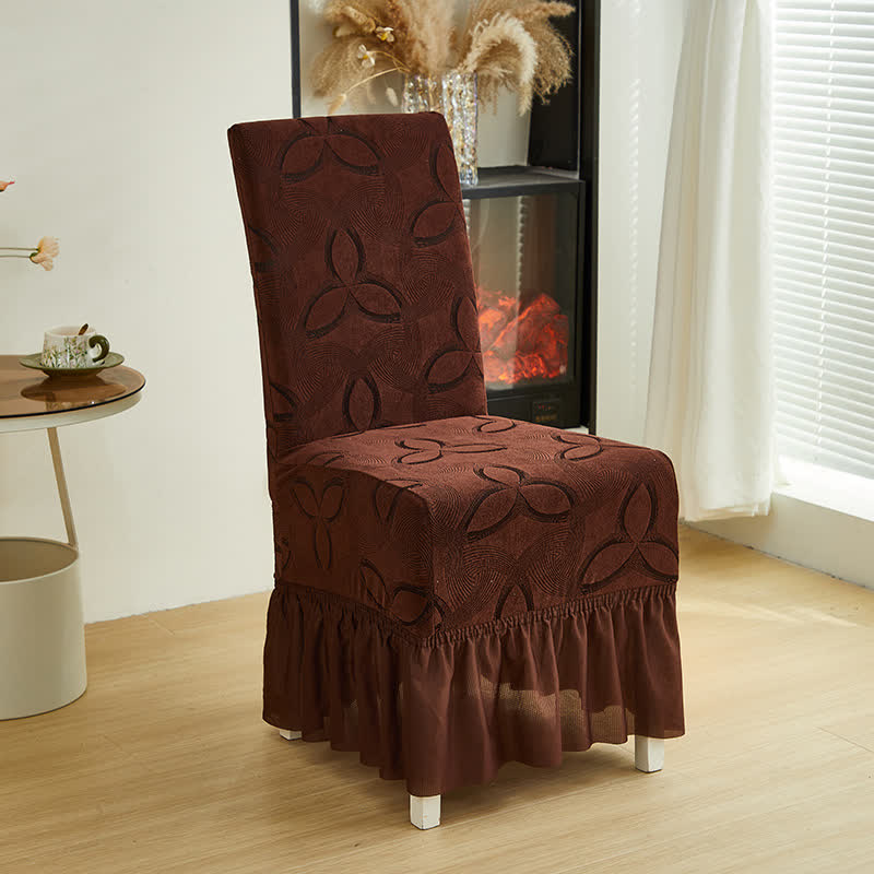 Solid Color Stretch Jacquard Dining Chair Cover - Coffee - 6PCS - Skirted - image 19