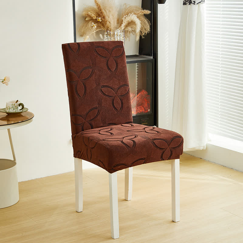 Solid Color Stretch Jacquard Dining Chair Cover - Coffee - 6PCS - Standard - image 20
